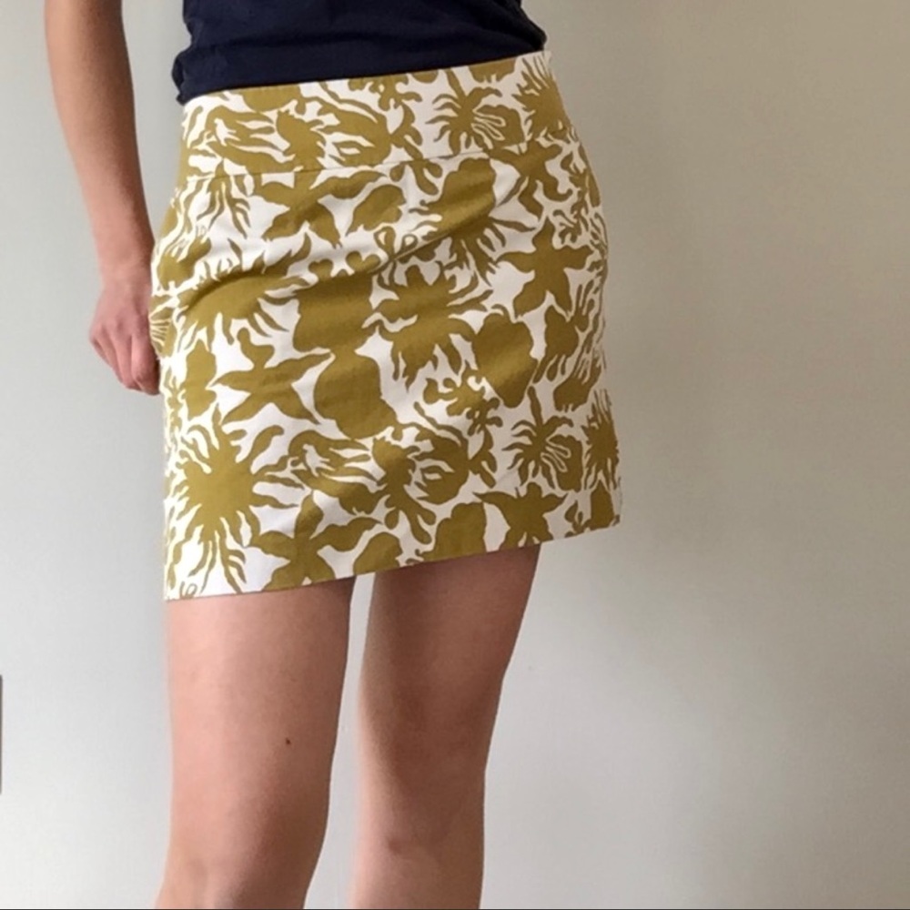 J. Crew cotton skirt mustard yellow print size 8